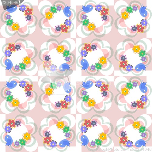 Image of Flowers, leaves and love birds seamless pattern