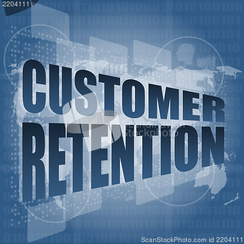 Image of customer retention word on business digital screen