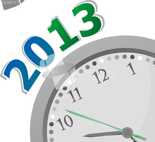 Image of new year 2013 concept clock closeup on whte background