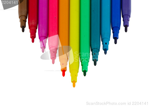 Image of color range felt-tip felt tip pens caps isolated 