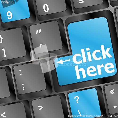 Image of Keyboard with click here button, business concept