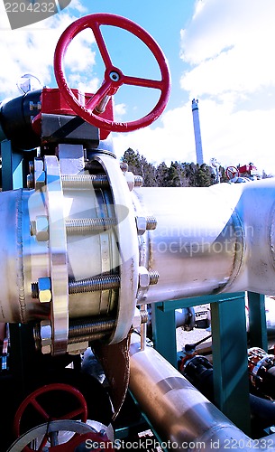 Image of Industrial zone, Steel pipelines and cables in blue tones