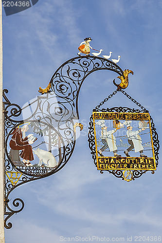 Image of Traditional Butcher's Shop Sign in Colmar