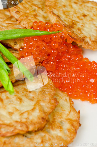 Image of pancakes with red caviar