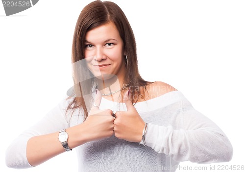 Image of happy woman with thumbs up