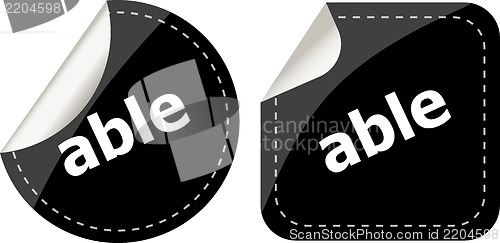 Image of able word black stickers set icon button