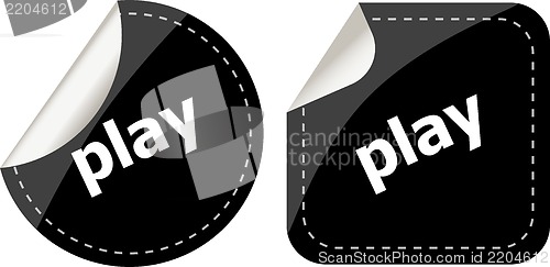 Image of black play stickers set on white, icon button