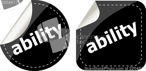 Image of ability word black stickers set icon button