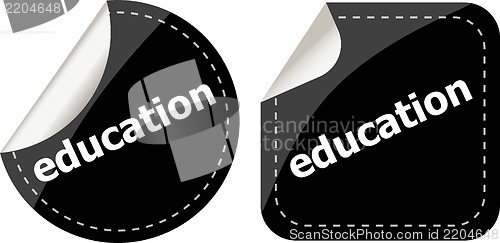 Image of black education stickers set on white, icon button