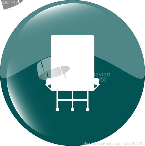 Image of glossy rounded icon button with billboard isolated over white background