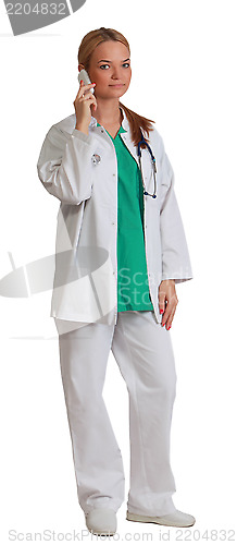 Image of Young Woman Docotr on the Phone