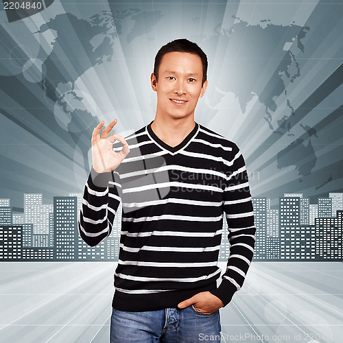 Image of Asian Man In Striped Pullover