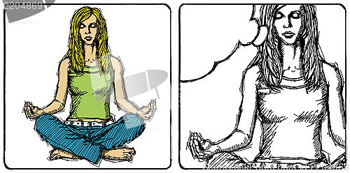 Image of Vector Woman Meditation in Lotus Pose