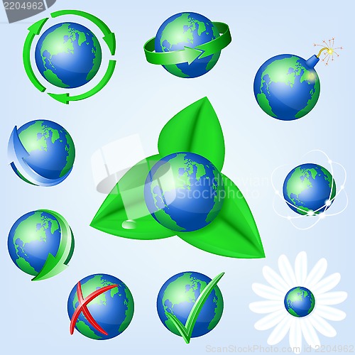 Image of Set of vector globe icons showing earth