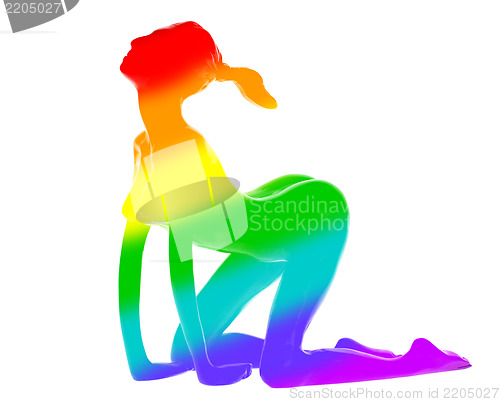 Image of Woman silhouette rainbow flag