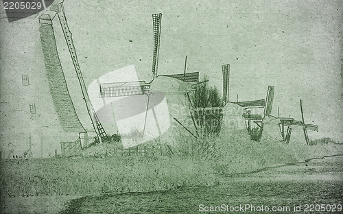 Image of Drawing of dutch windmills