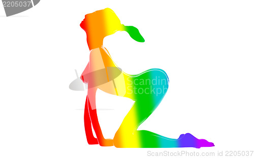 Image of Woman silhouette rainbow flag