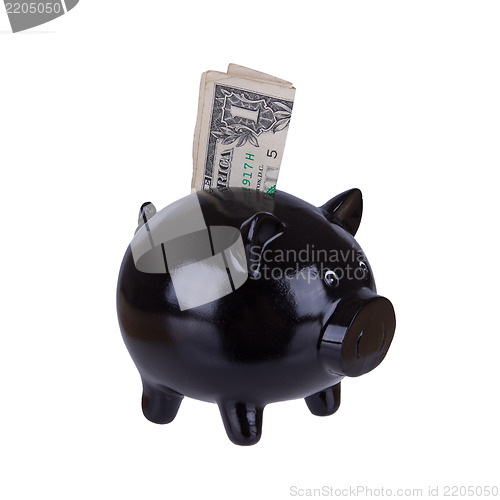 Image of Piggy bank with one dollar bill