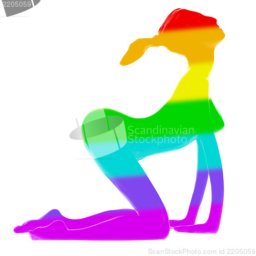 Image of Woman silhouette rainbow flag