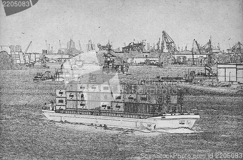 Image of Drawing of a busy port