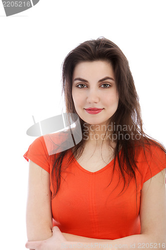 Image of Young brunette woman smiling, portrait