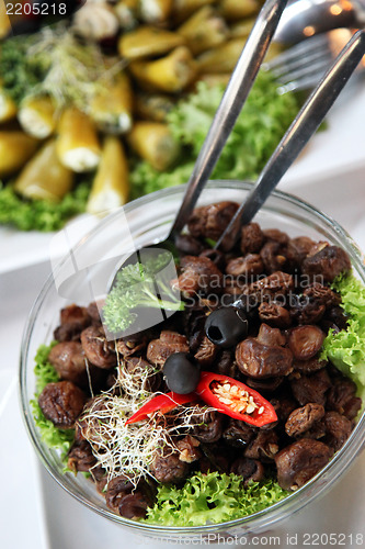 Image of Cold vegetable dishes on a buffet table