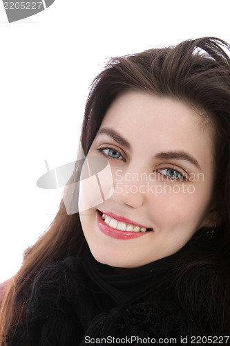 Image of Blue eyed happy young woman looking at camera