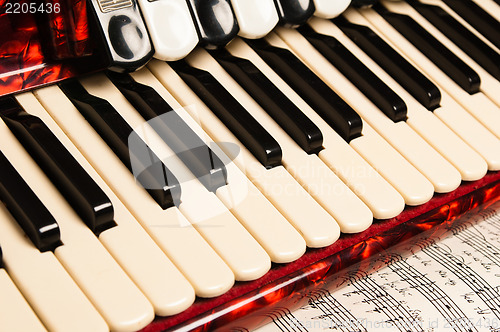 Image of Red accordion, close up