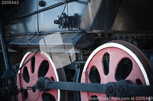 Image of Details of an old steam locomotive, a close up