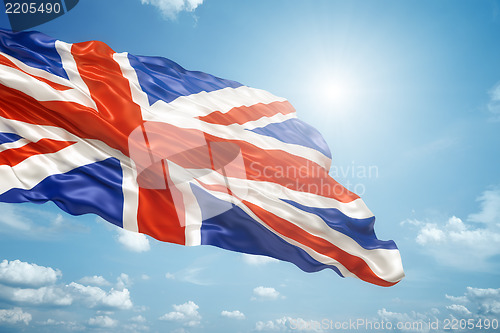 Image of union jack in the blue sky