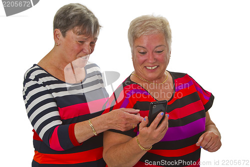 Image of Two female senior with cellphone