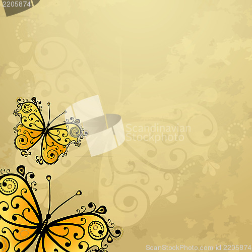 Image of Old grunge paper with butterflies