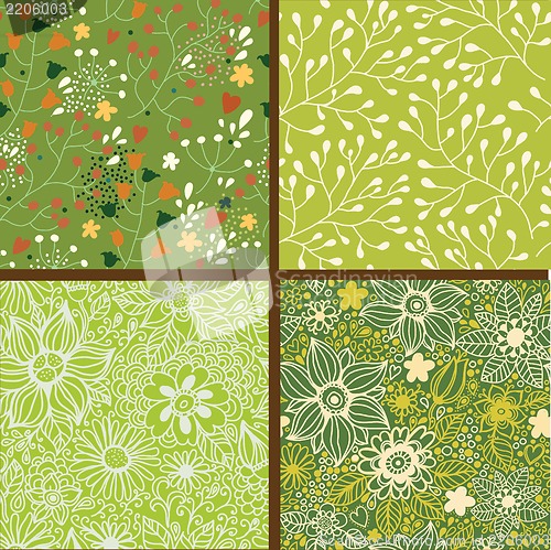 Image of Set of four colorful floral patterns.