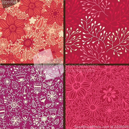 Image of Set of four colorful floral patterns.