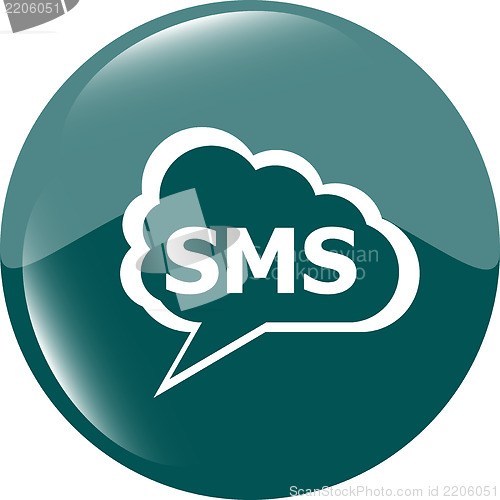 Image of sms green circle glossy web icon on white background