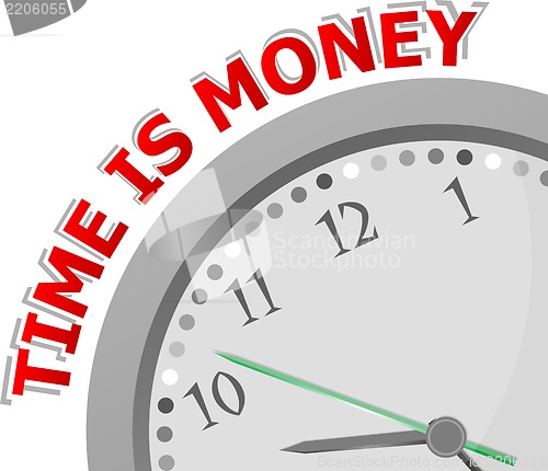 Image of Time is money, isolated clock with money time icon