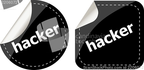 Image of black hacker stickers set on white, icon button