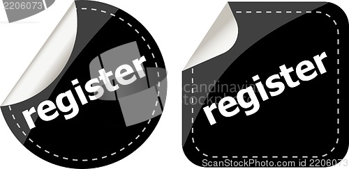 Image of register black stickers set, icon button