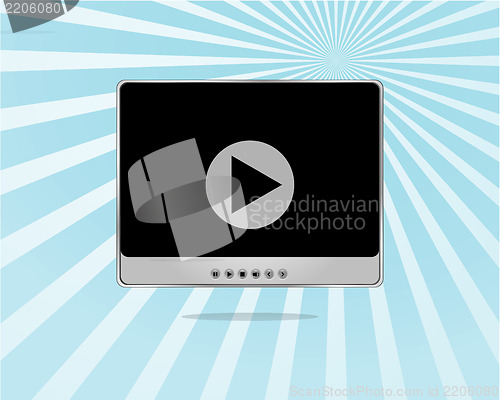 Image of black video player for web on blue sun ray background