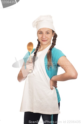 Image of girl cook on white background