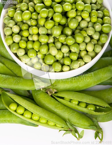 Image of Bowl with green peas isolated