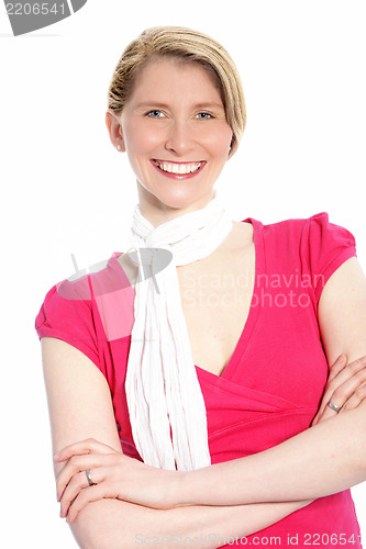 Image of Happy woman wearing a scarf