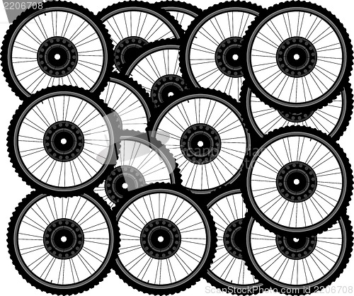 Image of Bicycle background from many white wheels
