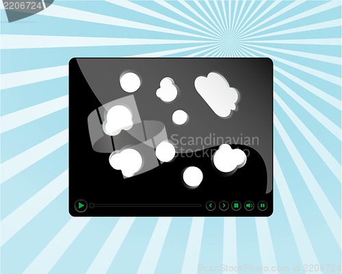 Image of black video player for web on blue sun ray background