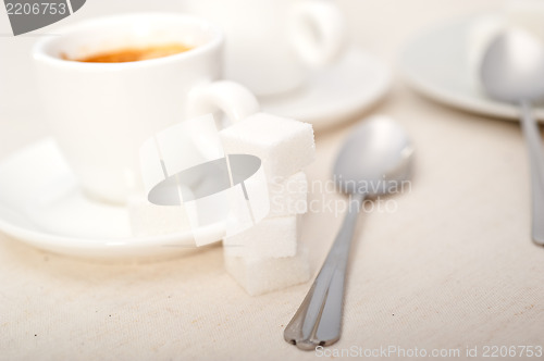 Image of Italian espresso coffee and sugar cubes