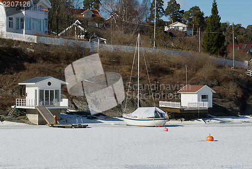 Image of Sailboat and seahouse