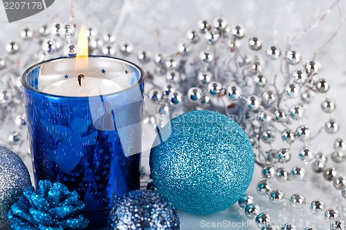Image of festive glitter christmas decoration silver blue