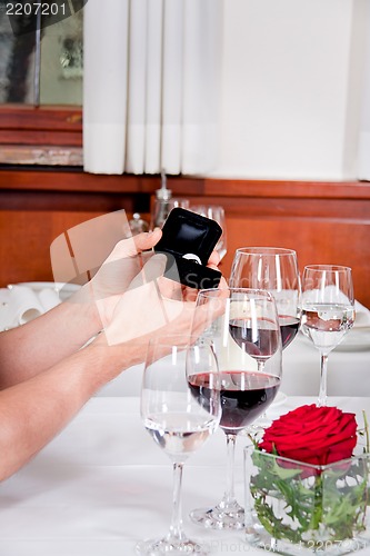 Image of happy couple in restaurant romantic date 