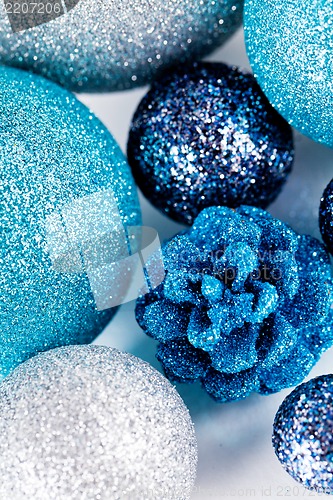 Image of festive glitter christmas decoration silver blue