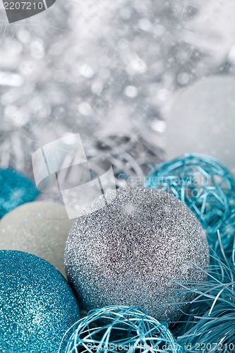Image of festive glitter christmas decoration silver blue
